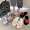 Women's Summer Casual Shoes 2026 Fashion Love Hairy Home Slippers Net Red Thick Bottom Open Toe One Word Female Slippers