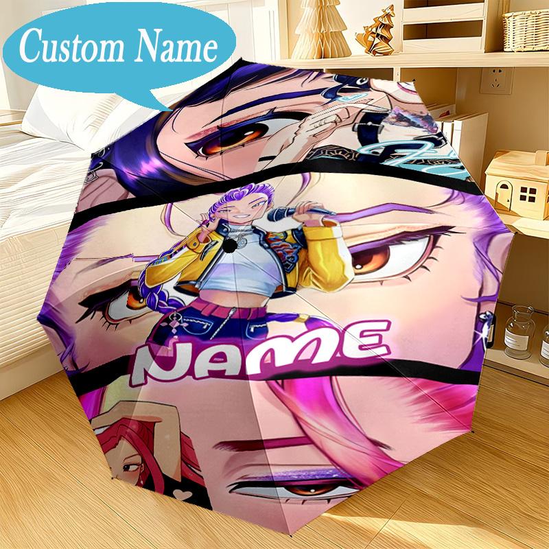 Custom Name Umbrella Vibrant Anime KPop Umbrella 8-Frame for Travel, Camping, Casual Lightweight Portable, Essential for Family Gifts