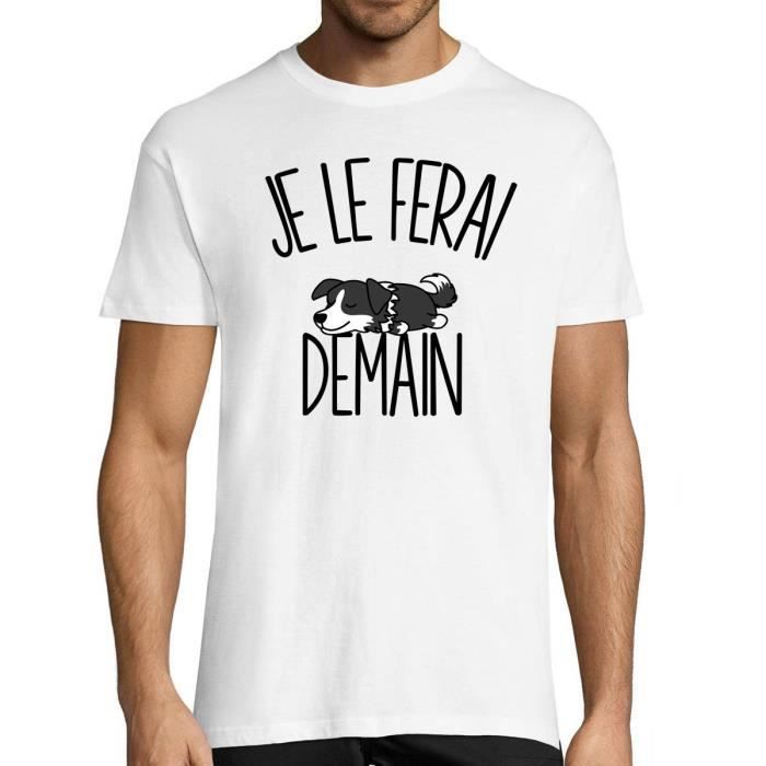 T-shirt Homme - Je le ferai demain - Humoristique - Col Rond - Manches Courtes - Blanc