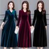 Winter Gold Velvet V-neck Western-style Dress For Women