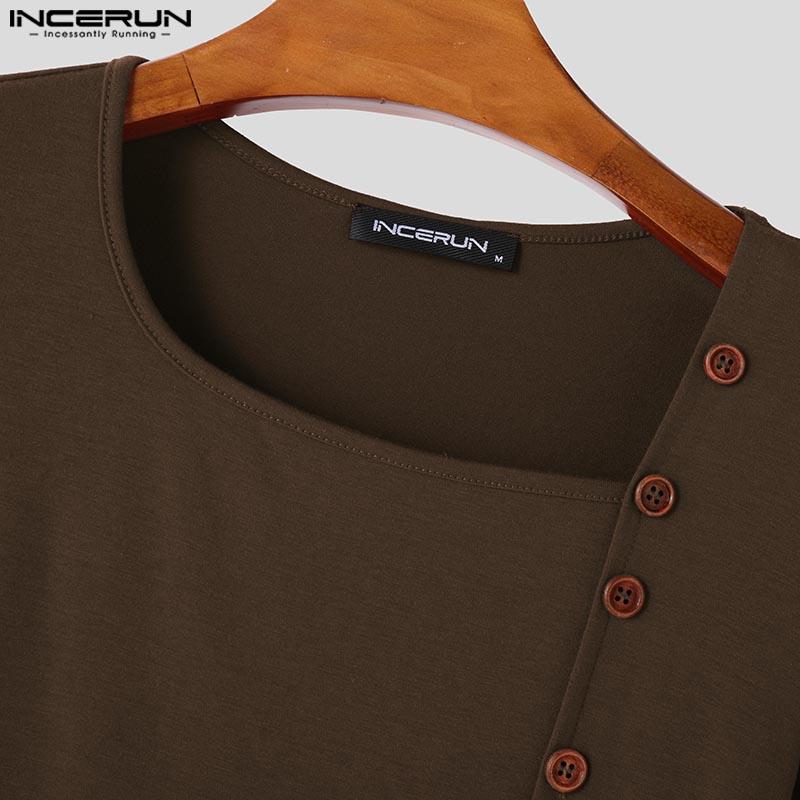 INCERUN Мужские квадратные воротники с длинным рукавом, повседневные, облегающие, нестандартные футболки, топы