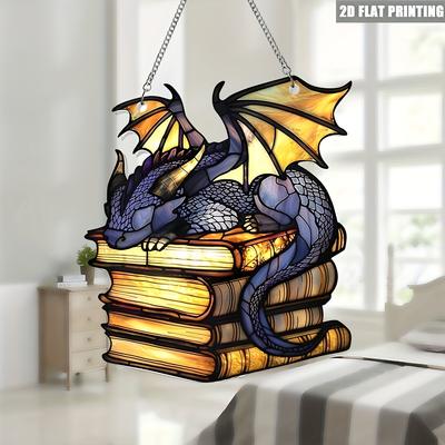2D Плоская, Очаровательная Акриловая Статуэтка Дракона-Книги - Мечтательное Настенное Искусство для Домашнего и Садового Декора, Идеально для Хэллоуина и Рождества