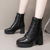 7.5см Ботильоны на среднем блочном каблуке в британском стиле, туфли на платформе, осень-зима 2025, женские мотоциклетные ботинки из мягкой кожи с теплой меховой подкладкой