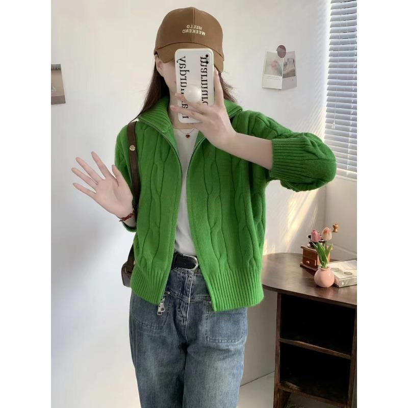 Вязаный кардиган свитер с высоким воротником на молнии женский зимний чувство дизайна свободный ленивый стиль повседневный топ тренд