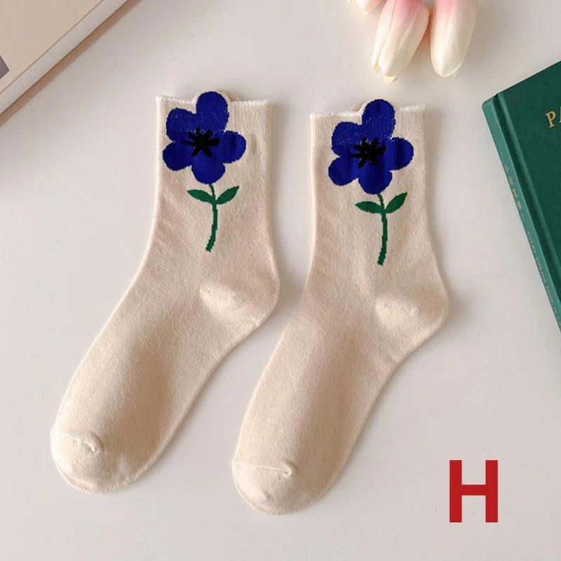 1 пара женских носков в японском корейском стиле с рисунком цветов ярких цветов Harajuku Kawaii носки средней длины дышащие повседневные короткие носки