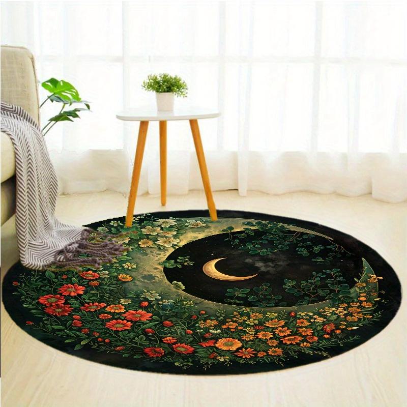 1pc of a Round Rug Featuring a Crescent Moon And Floral Design, Designed to Be Non-Slip And Resistant to Fading, Suitable for Living Rooms, Bedrooms