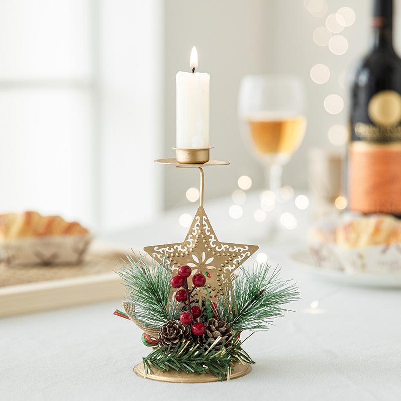 New Year Table Ornaments Christmas Snowflake Star Iron Candlestick Christmas Golden Candle Holder