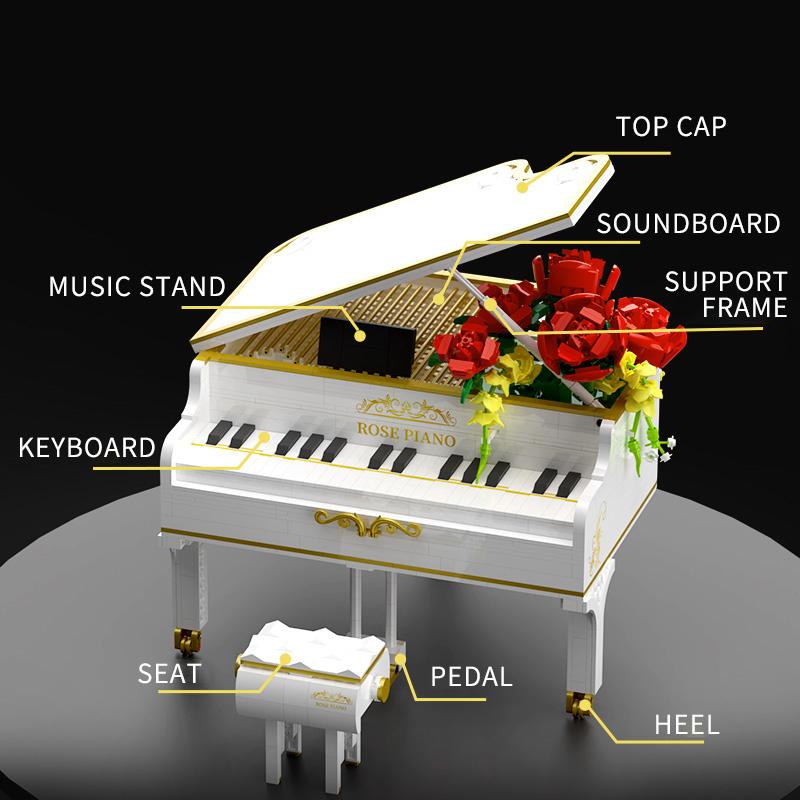 1293 шт., вечный цветок, треугольник, фортепиано, строительные блоки, креативный цветок, сборка музыкального инструмента, кирпич, детские игрушки, праздничные подарки