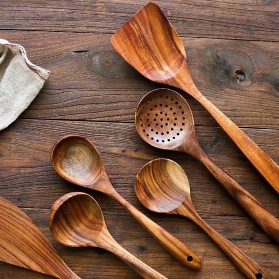 Деревянные кухонные принадлежности, кухонные лопатки, половники и ложки для риса, кухонные принадлежности с антипригарным покрытием для удобного захвата и легкой очистки