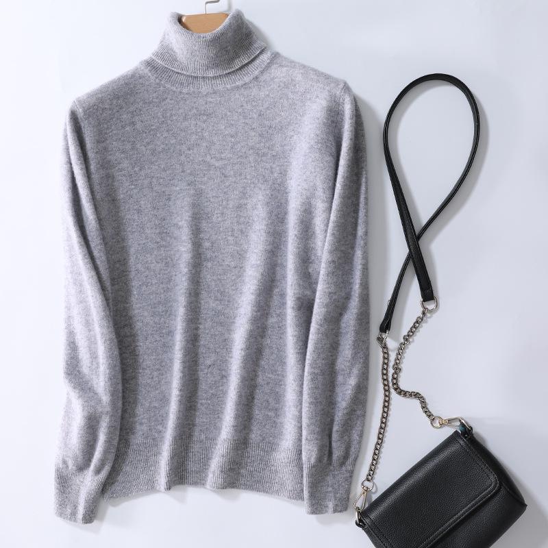 Women's High Neck 100% Pure Wool Sweater - Cashmere Knit Inner Layer Cardigan for Autumn & Winter