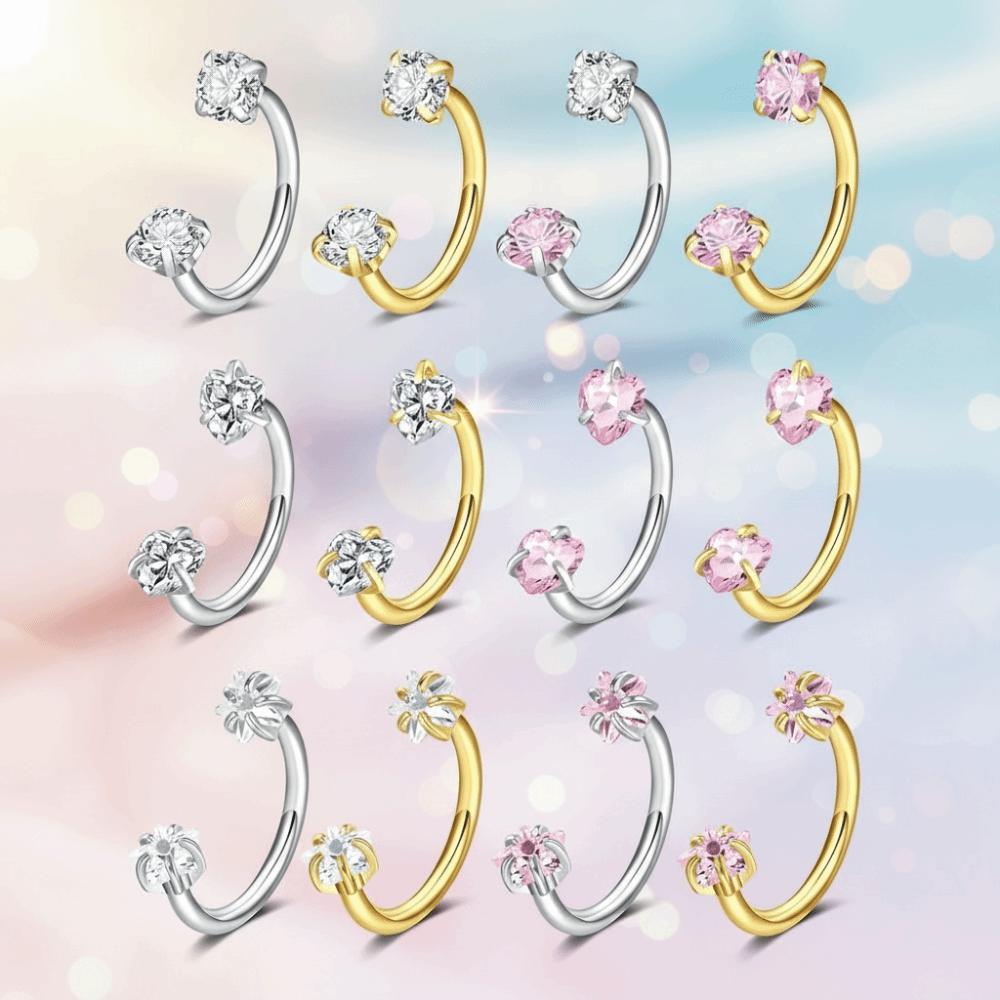 2 PCS Elegant Nose Ring Stainless Steel Daith Piercing Jewelry Cartilage Helix Earrings Daily