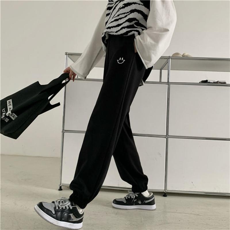 Large Size Plus Velvet Plus Velvet Warm Outer Wear Pants Female Students In The Fall and Winter Cotton Pants Smiley Pattern Solid Color Leggings