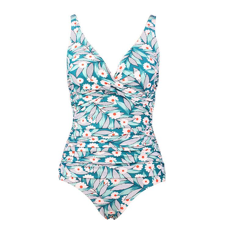 European and American Style Women Sexy One Piece Printed Bikini Swimsuit Deep V Monokini Tummy Control Swimwear Backless Hot Spring Bathing Suit