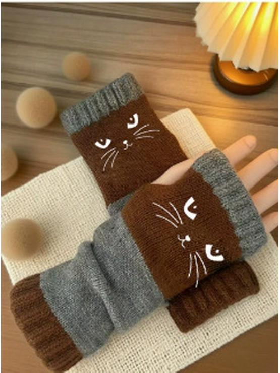 Женские осенне-зимние модные вязаные вышитые перчатки