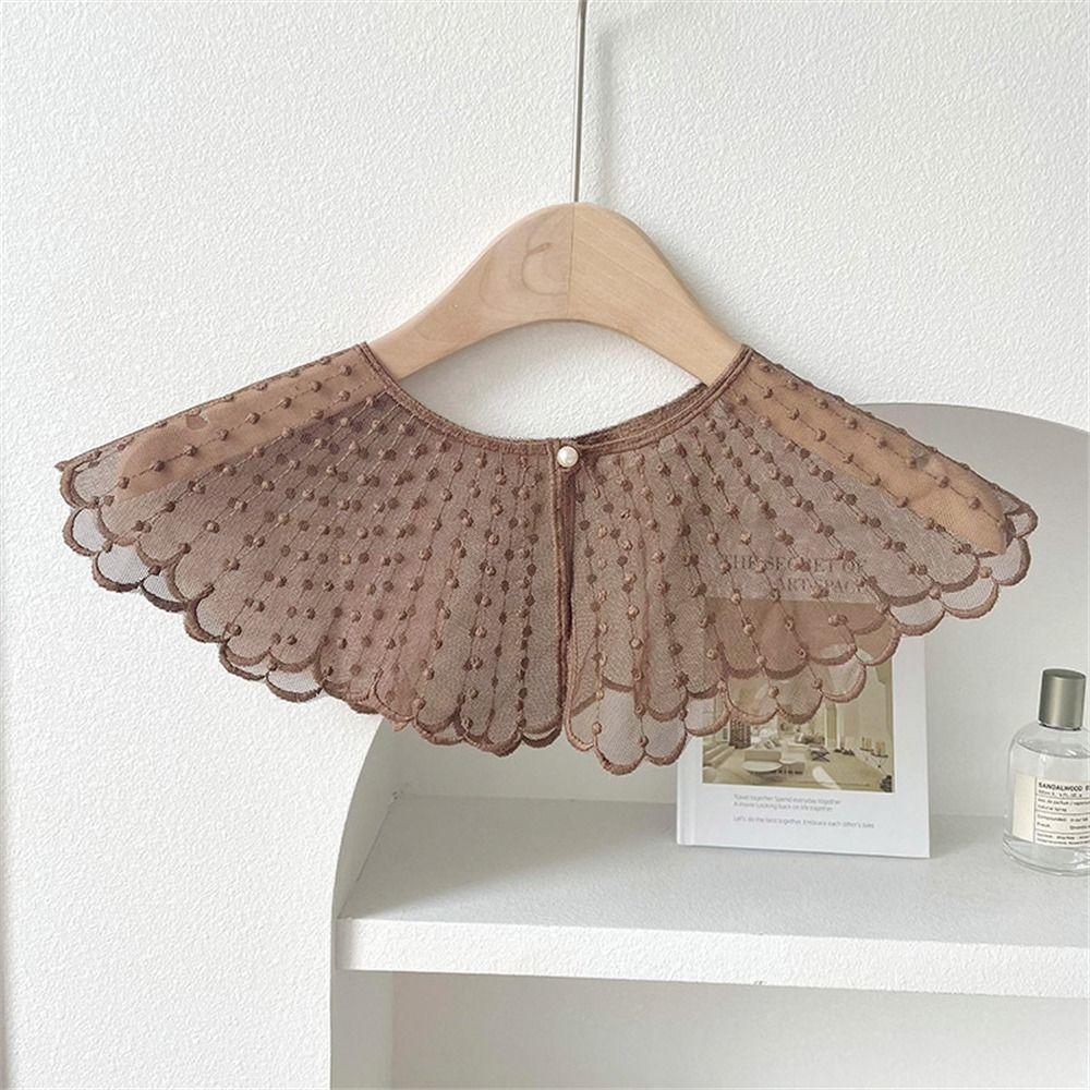 Fashion Lace Embroidered Pearl Shawl Casual Solid Color Fake Collar Detachable Collar Women Ladies Clothes Accessories