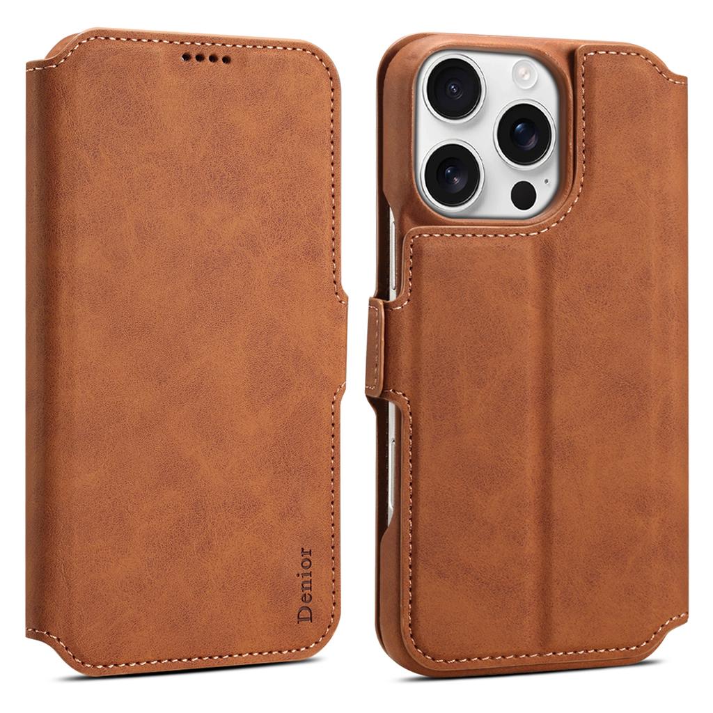 DENIOR B07 For iPhone 16 Pro Case Leather+PC Magnetic Detachable Wallet Phone Cover