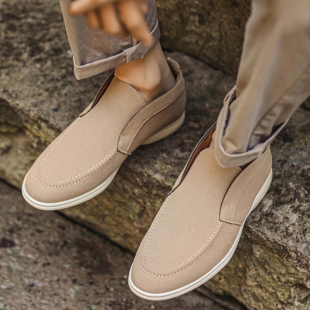 Мужские легкие и удобные мокасины средней высоты с круглым носком, повседневные классические туфли на плоской подошве