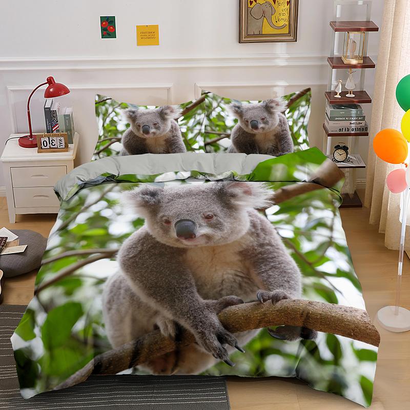 Funny Cute Koala Bedding Set Single King Queen Size Animal Print Duvet Cover Bedclothes 2/3pcs With Pillowcase Gift For Kids