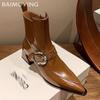 Острый носок женские зимние ботильоны на среднем каблуке сексуальная обувь модные кожаные зимние ботинки челси 2024 тренд массивные туфли-лодочки Botas Mujer
