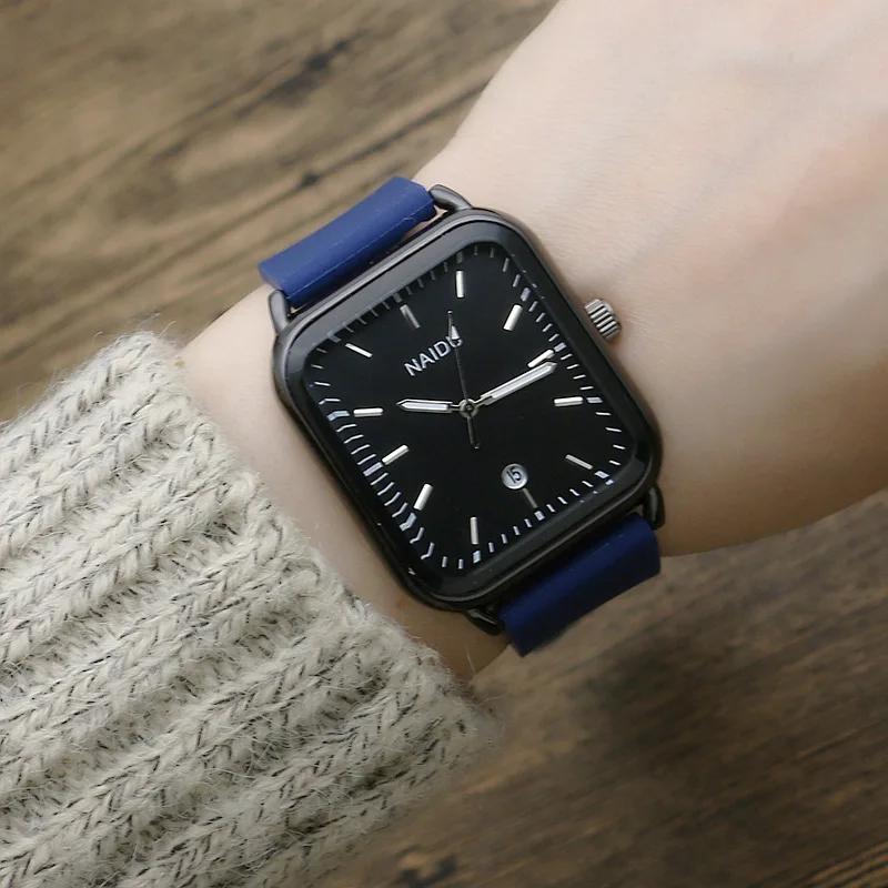 Прямоугольный календарь мужские женские часы модные студенческие силиконовые часы ремешок простые кварцевые часы Relogio Feminino Zegarek Damski