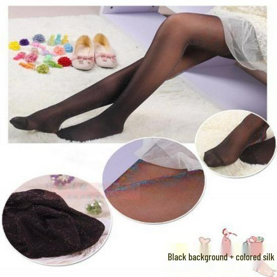 Pearlescent Glitter Lurex Pantyhose - Black, Open Crotch, Plus Size, Ultra-Thin, Sexy Silver Thread, Colorful and Shiny.