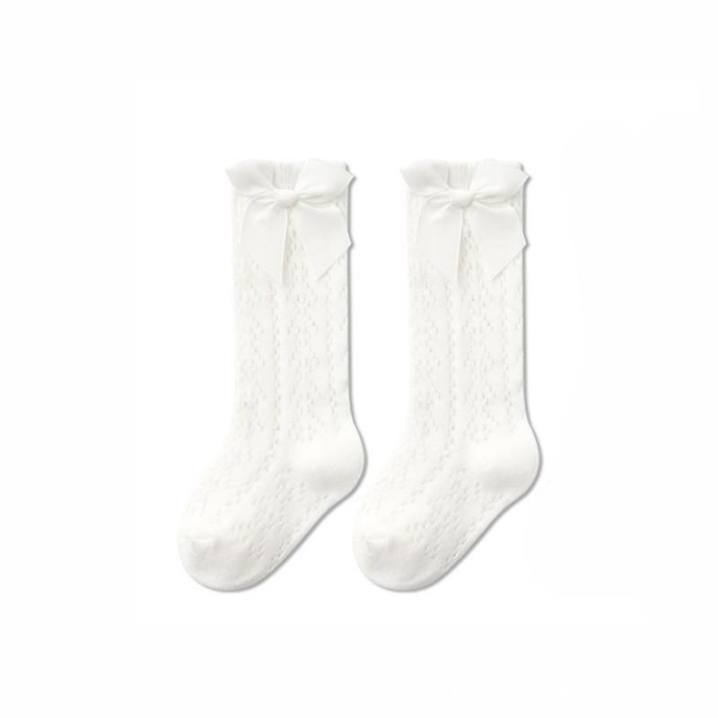 Носки для девочек, летние сетчатые носки из хлопка с бантом для малышей, длинные носки для новорожденных, одежда для девочек 0-3 лет