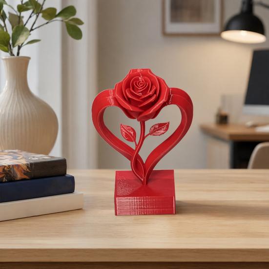 Heart Shaped Rose Statue, 3D Printed Eternal Love Flower Art, Romantic Resin Sculpture for Home Decor, Valentine's Gift for Women