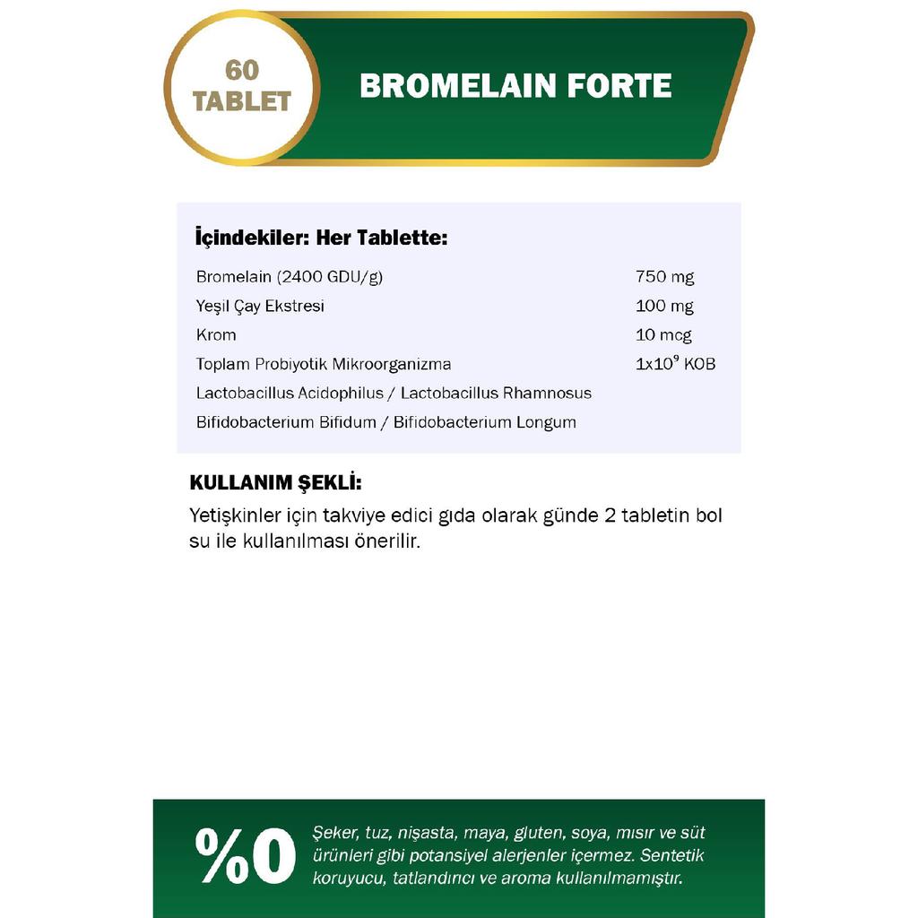 Bromelain Forte 60 Pieces Tablet 750 Mg - (bromelain Chrome Probiotic)