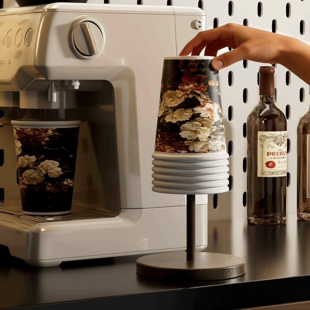 Desktop Paper Cup Storage Rack with Wood Grain Disposable Paper Cup Rack shelf Kitchen