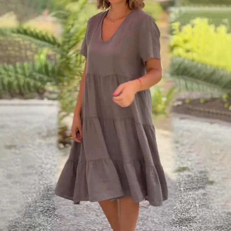 Женское свежее милое однотонное платье с V-образным вырезом и большой юбкой-качелями