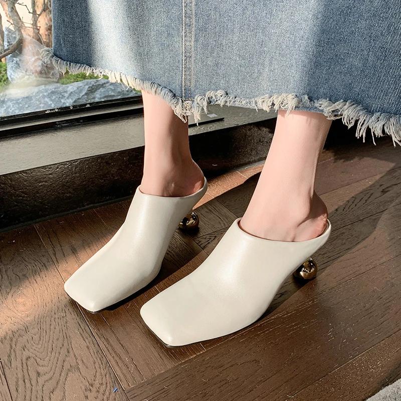 Women's Slippers Square Toe Special-shaped Heel Women's Mules 2025 Spring Sling-Heel Formal Pumps Outdoor Zapatillas De Mujer