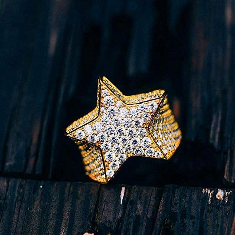 Кольца в стиле хип-хоп с пятью звездами, стразами, цирконами, пентаграммами