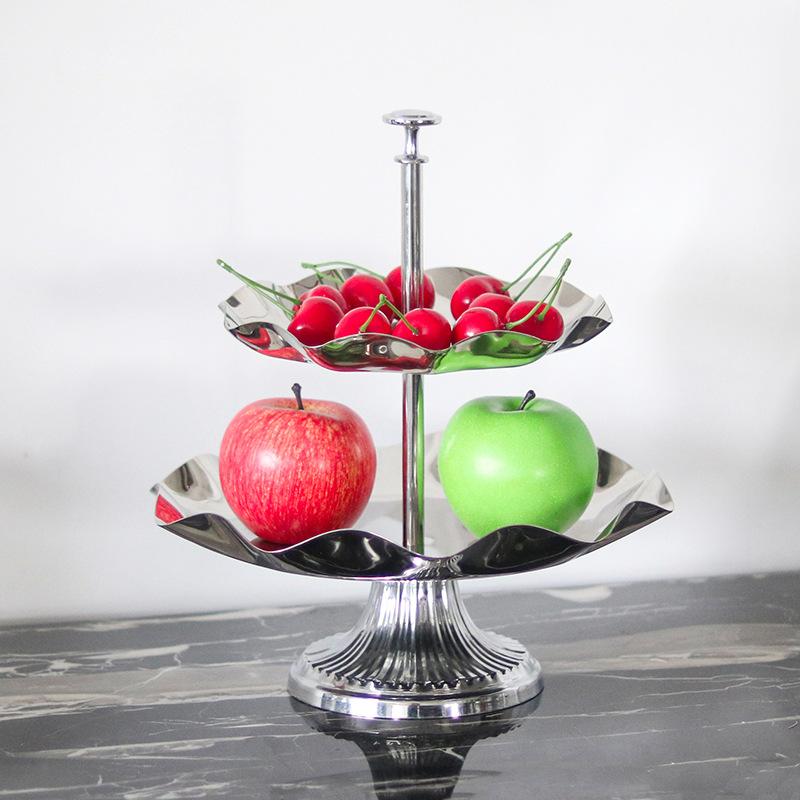 Двухслойная тарелка с фруктами из нержавеющей стали в виде лепестков, украшение для стойки регистрации отеля, двухслойный поднос для хранения закусок и сухофруктов, мягкое украшение