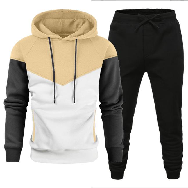 Men's Hoodie Youth Fashion Sweatsuit Leisure Sports Splicing Contrasting Color Sport Wear Set