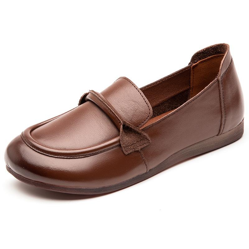 Single Shoes Women's New Spring Casual Flat-soled Small Leather Shoes, the First Layer of Cowhide Retro and Comfortable One-pedal Mother Shoes