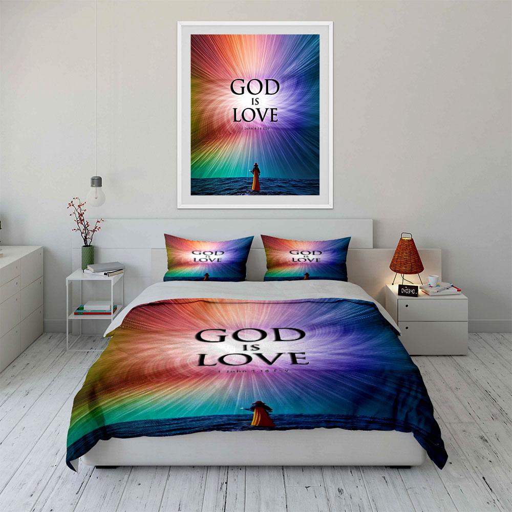 "God Is Love Rainbow Bedding" Bedding Duvet Cover Set Duvet Cover Pillowcases (1 * Duvet Cover 2 * Pillowcases, without duvet insert)