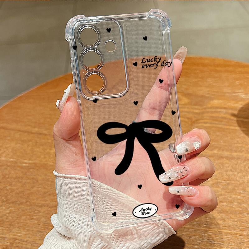 Чехол для телефона с узором в виде банта для Samsung Galaxy A57 A37 A17 A56 A16 A55 A36 A26 A15 A35 A54 A53 5G, прозрачный, ударопрочный, мягкий, из ТПУ