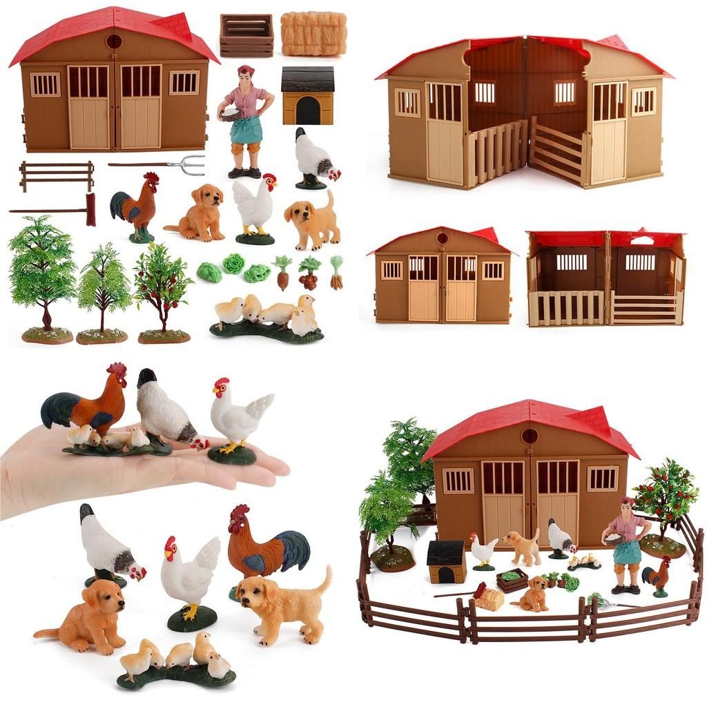 Farm Animal Pvc Model Set With Miniature House And Scenic Plants For Kids And Collectors