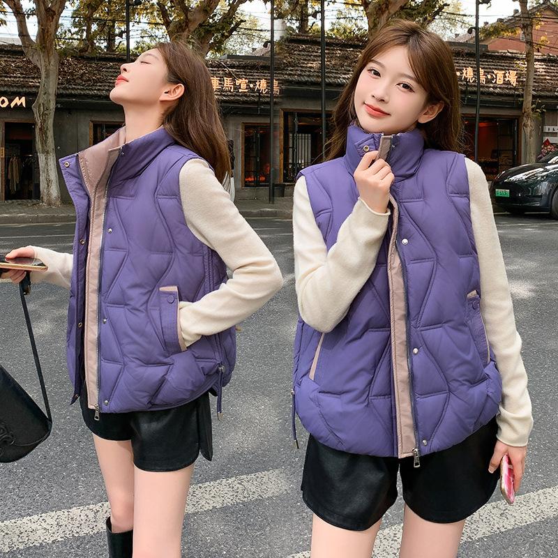 Down cotton warm vest women's autumn and winter new cold-resistant leisure sports light vest stand-up collar jacket