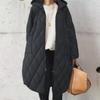 2024 Autumn/Winter Women's Diamond-Pattern Hooded Cotton Jacket with Pockets