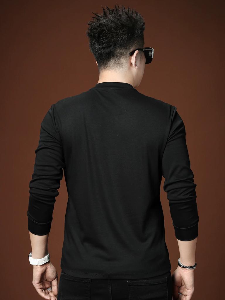 European Trendy Brand Long-Sleeve T-Shirt for Men with Letter Print, 2025 Autumn New Style, Half-High Collar Base Shirt, Autumn Top