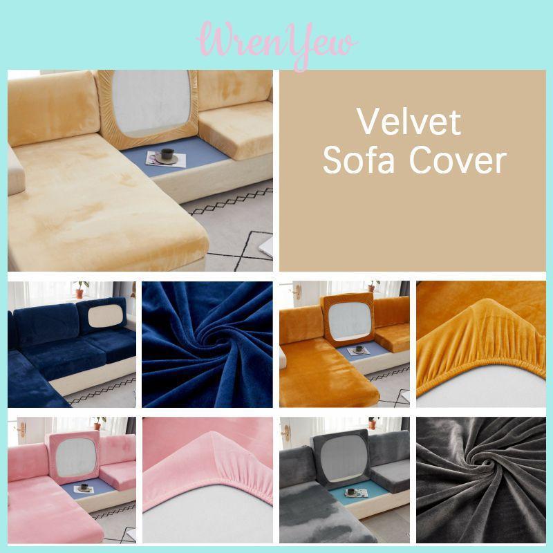 Soft Velvet Sofa Cushion Protector Elastic Couch Cover For Stain Prevention