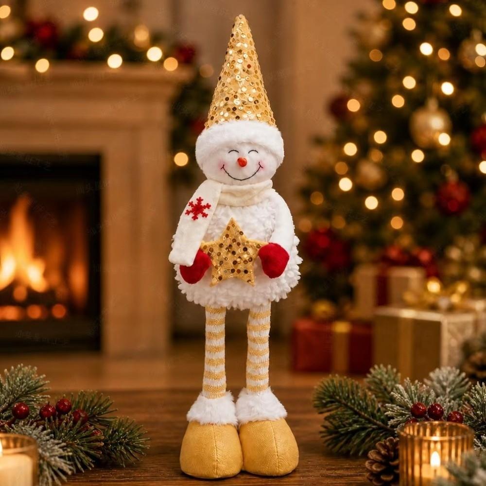 Sequined Retractable Snowman Figurine Stretchable Soft Fabric Christmas Standing Snowman Sparkling Star Christmas Snowman