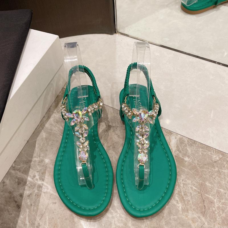 Fashion Thong Beach Sandals Women Shoes Fashion Flat Thong Sandals with Drill Elastic Strap Casual Slide Shoes for Women Outdoor