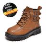 Boys' Fleece Cotton Boots Children's Non-slip British Style Cowhide Ankle Boots
