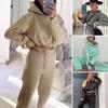 2 Pcs/Set Women Top Pants Set Hooded Long Sleeve Drawstring Hem Hoodie Stretchy High Waist Ankle-banded Trousers Sport Fitness Tracksuit