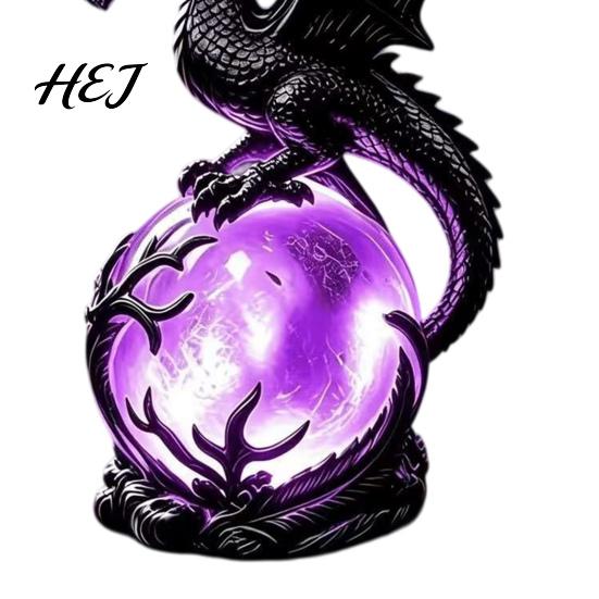 Dragon Sculpture for Living Room Gothic Night Light, Resin Statue with Purple Glowing Crystal Sphere, Fantasy Table Lamp Halloween Home Desktop Shelf