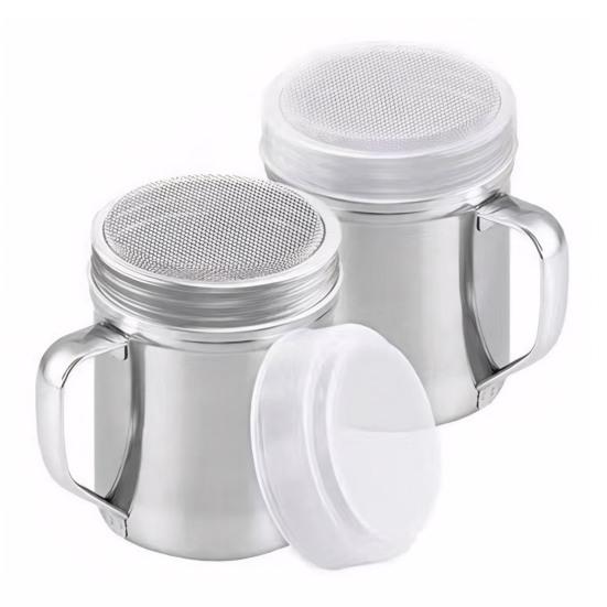 Порошковый шейкер из нержавеющей стали, диспенсер для сахара и корицы с мелкой сеткой, ручкой и герметичной крышкой, безопасен для посудомоечной машины, сито для муки для выпечки, украшения для кофе и десертов