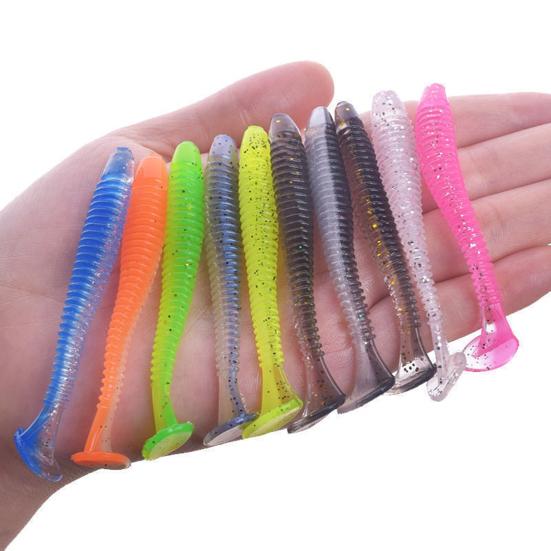 10/30/50Pcs Fishing Lures Soft Baits with T-Tail Vibrant Color Tear-Resistant Reusable Flexible Soft Artificial Lures Fake Baits