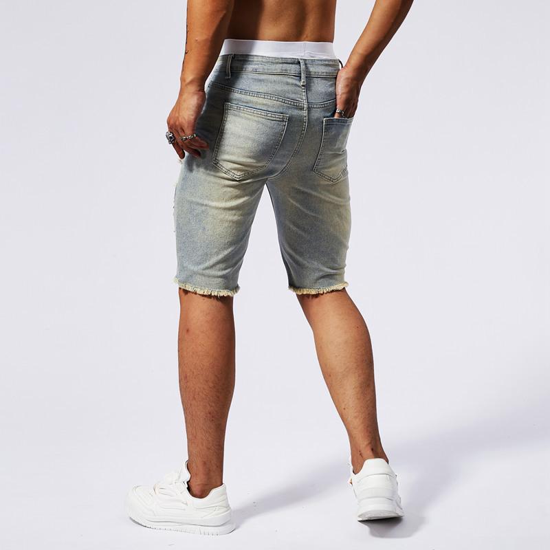 Summer Ripped Jeans Men Stretch Denim Shorts Male Short Jeans Slim Straight Shorts Fashion Black Jeans Man